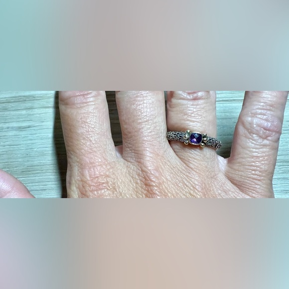 Designer Sara Blaine Sterling Silver & 18k Gold Amethyst Eternity Ring, Size 6.5 - Picture 8 of 10